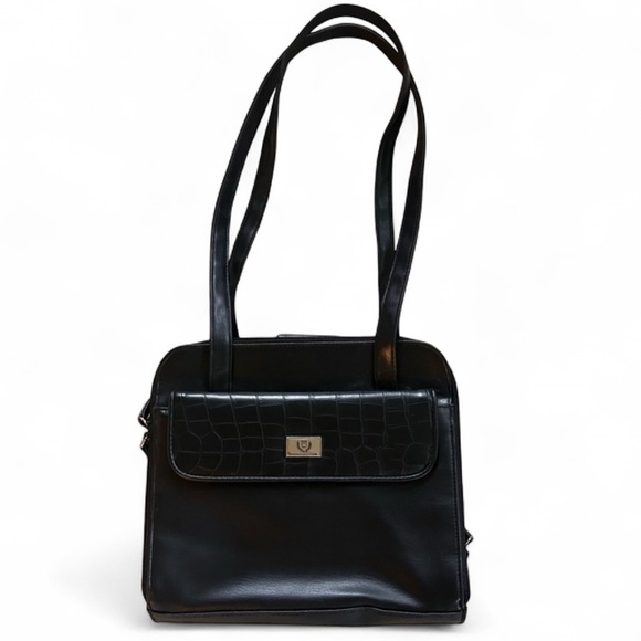 Franklin Covey Handbags - FRANKLIN COVEY Black Organizer Tote Leather Style Croc Embossed Academia Classic